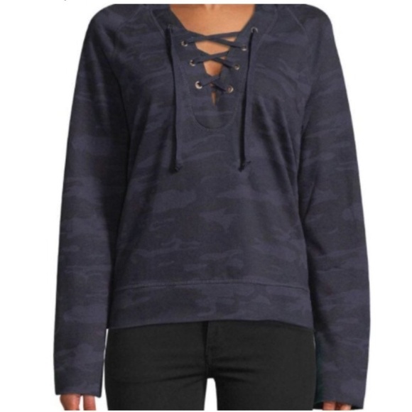 Sanctuary Navy Blue Camouflage Lace Up Sweatshirt Size Small - Picture 1 of 9